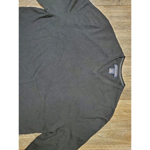 Banana Republic Extra Fine Merino Wool Men's Large Black Knit Sweater V-Neck LS - Picture 2 of 11